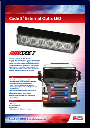 CODE 3 3-UP OPTIX EXTERIOR LED LIGHT AMBER 