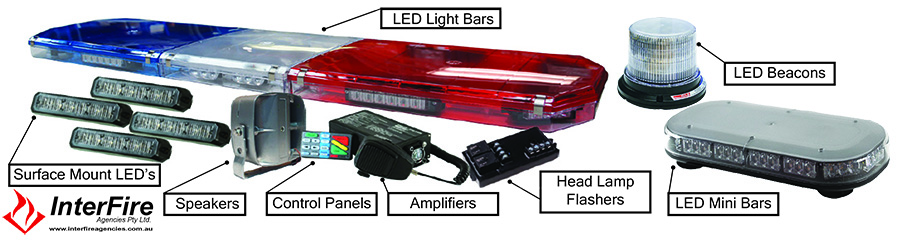 Image showing, LED light bars,LED Beacons,Surface Mounts LED's,Speakers,Sirens,control panels,amplifiers,head lamp flashers,led mini bars